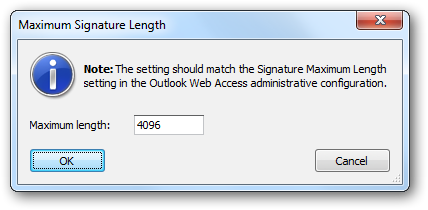 signature maximum length configured settings following